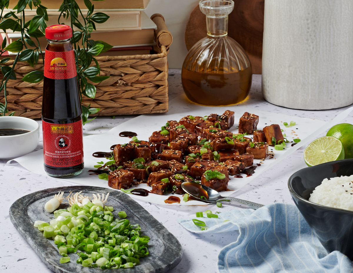 An air fried tofu recipe made with a glaze using Lee Kum Kee Oyster Sauce.
