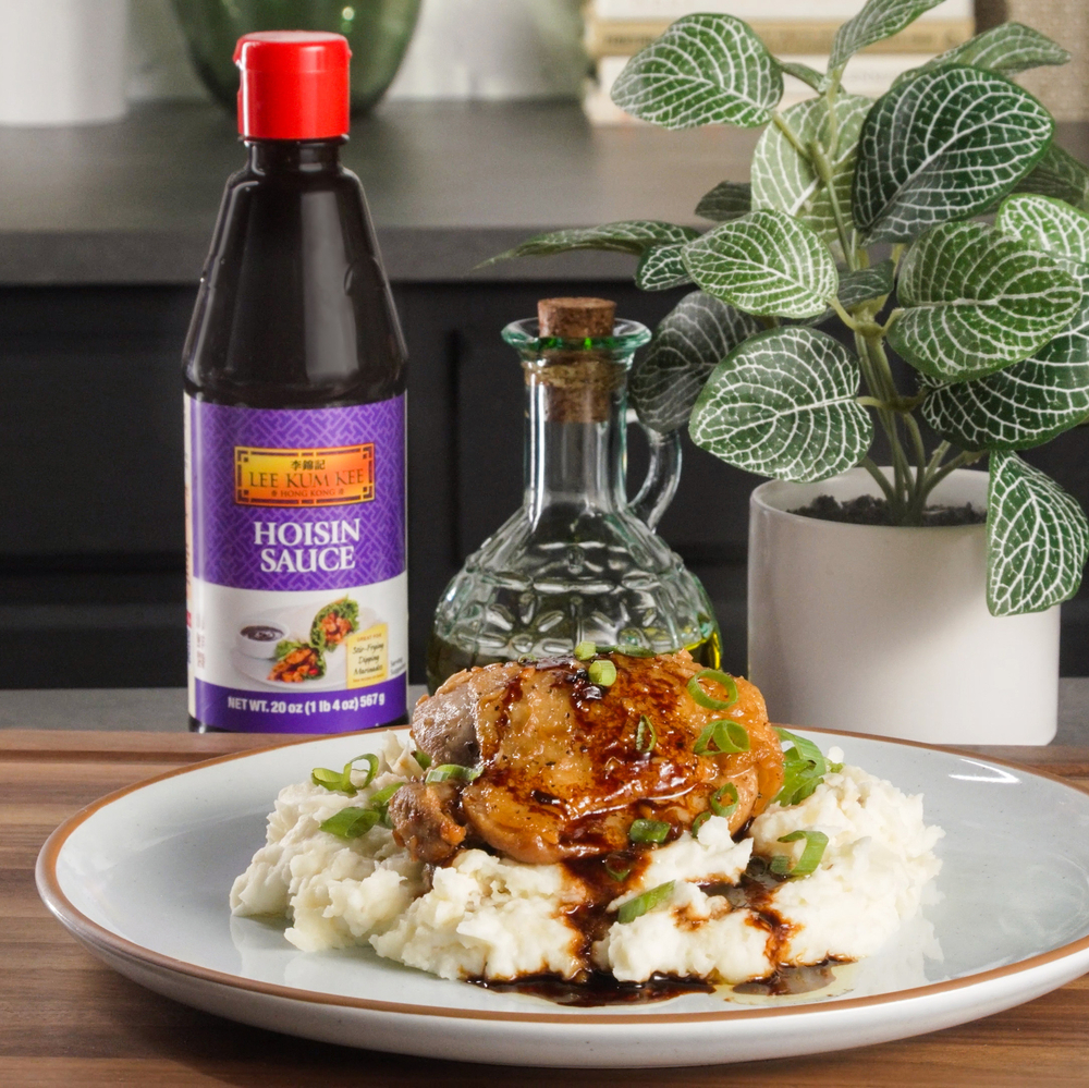 Apple Cider Glazed Chicken Thighs Recipe with a sweet glaze made with Lee Kum Kee Hoisin Sauce.