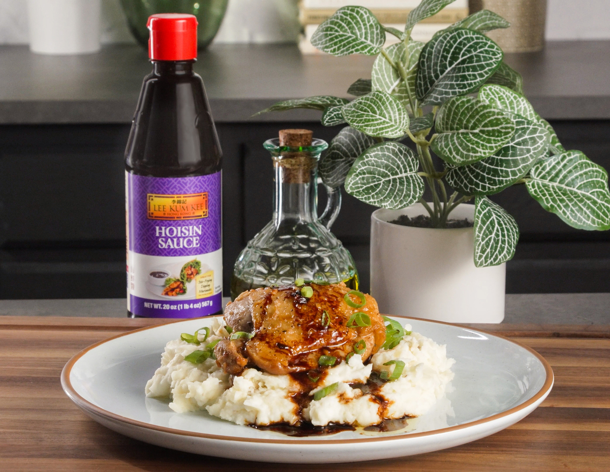 Apple Cider Glazed Chicken Thighs Recipe with a sweet glaze made with Lee Kum Kee Hoisin Sauce.