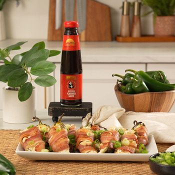 A bacon wrapped jalapeno poppers recipe seasoned with oyster sauce