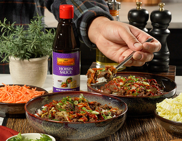 A beef and cabbage stir fry recipe flavored with Hoisin sauce.