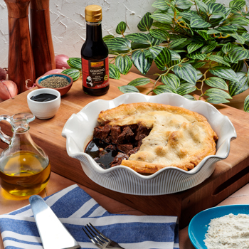 Beef Bourguignon Pie, made with Lee Kum Kee Minced Garlic, ready to serve to hungry guests.
