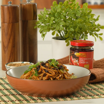 A brown butter miso udon recipe with Lee Kum Kee chili crisp oil.