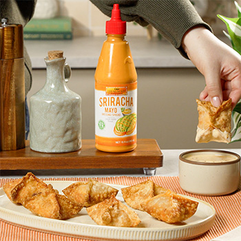 A buffalo chicken rangoons recipe with chili crisp ranch. 