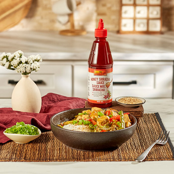 A honey sriracha tofu stir fry recipe with Lee Kum Kee Honey Sriracha
