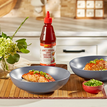 A honey sriracha salmon marinade with Lee Kum Kee Honey Sriracha Sauce.