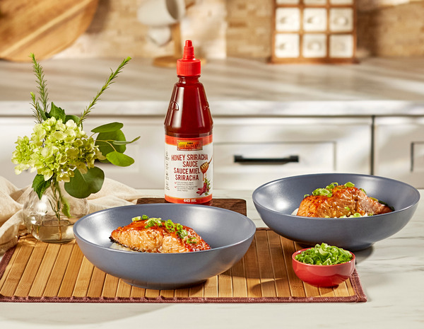 A honey sriracha salmon marinade with Lee Kum Kee Honey Sriracha Sauce.