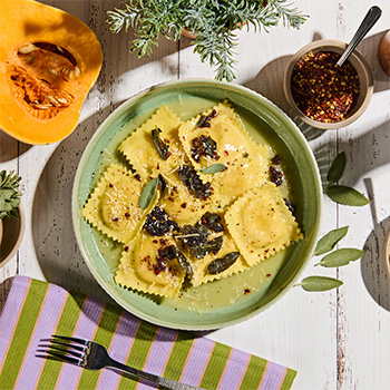 A butternut squash ravioli recipe with a hoisin brown butter sage sauce.