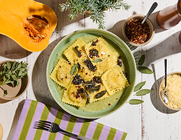 A butternut squash ravioli recipe with a hoisin brown butter sage sauce.