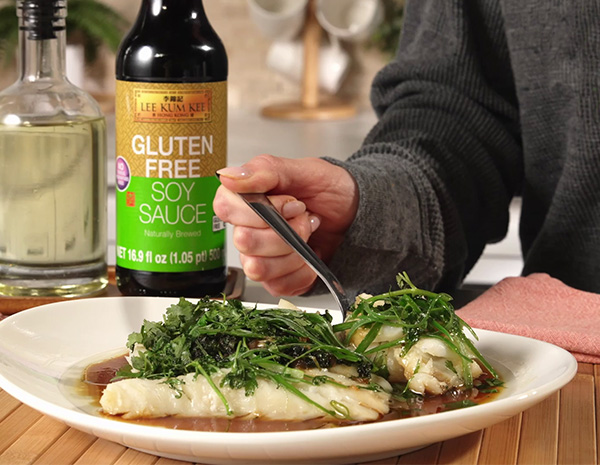 A Cantonese style steamed fish recipe made with gluten free soy sauce