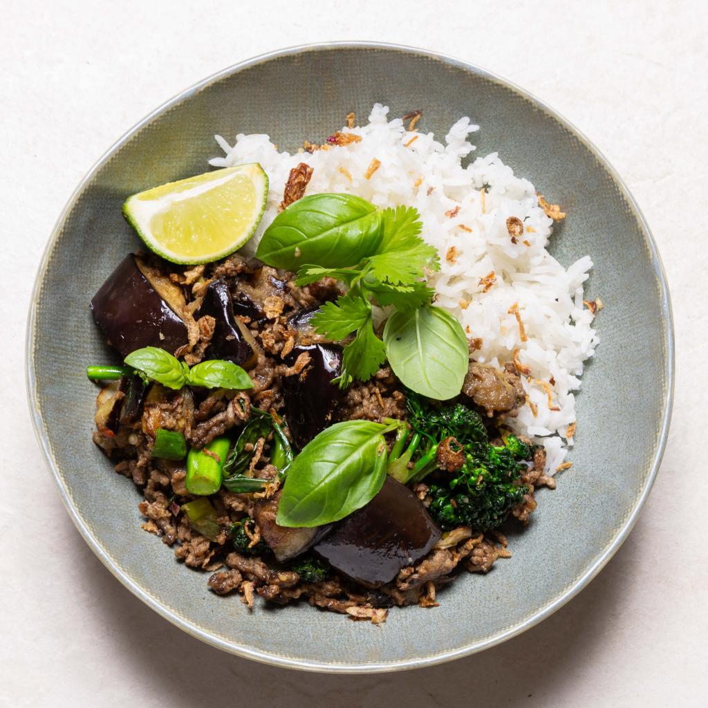 Caramelised Beef  Eggplant StirFry