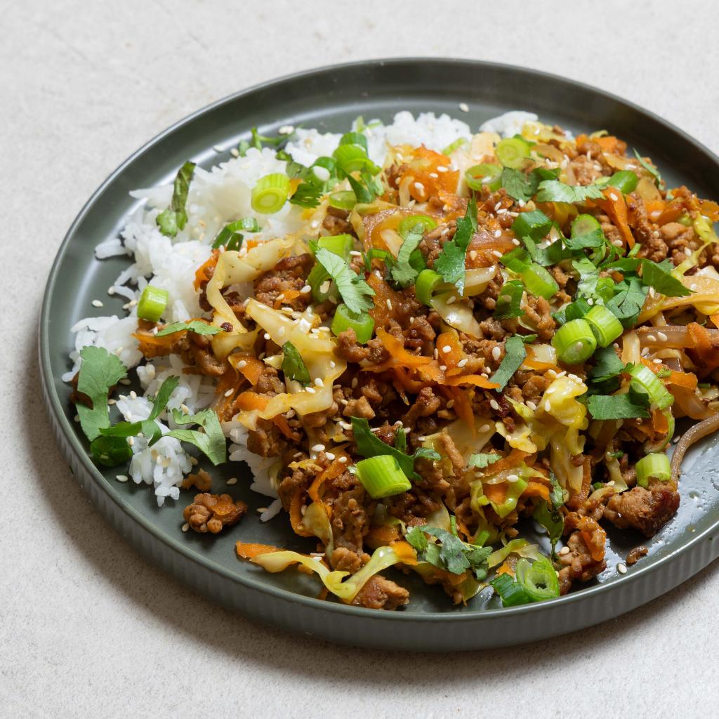 Caramelised Pork Mince with Cabbage  Rice