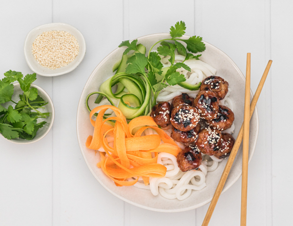 Char Siu Meatballs With Rice Noodles