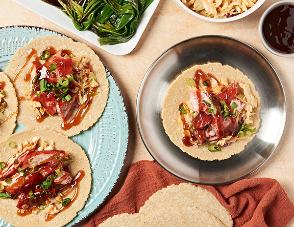 A char siu pork recipe served over tacos.