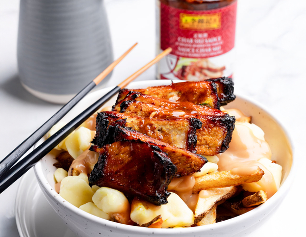 A poutine recipe topped with Lee Kum Kee char siu gravy.