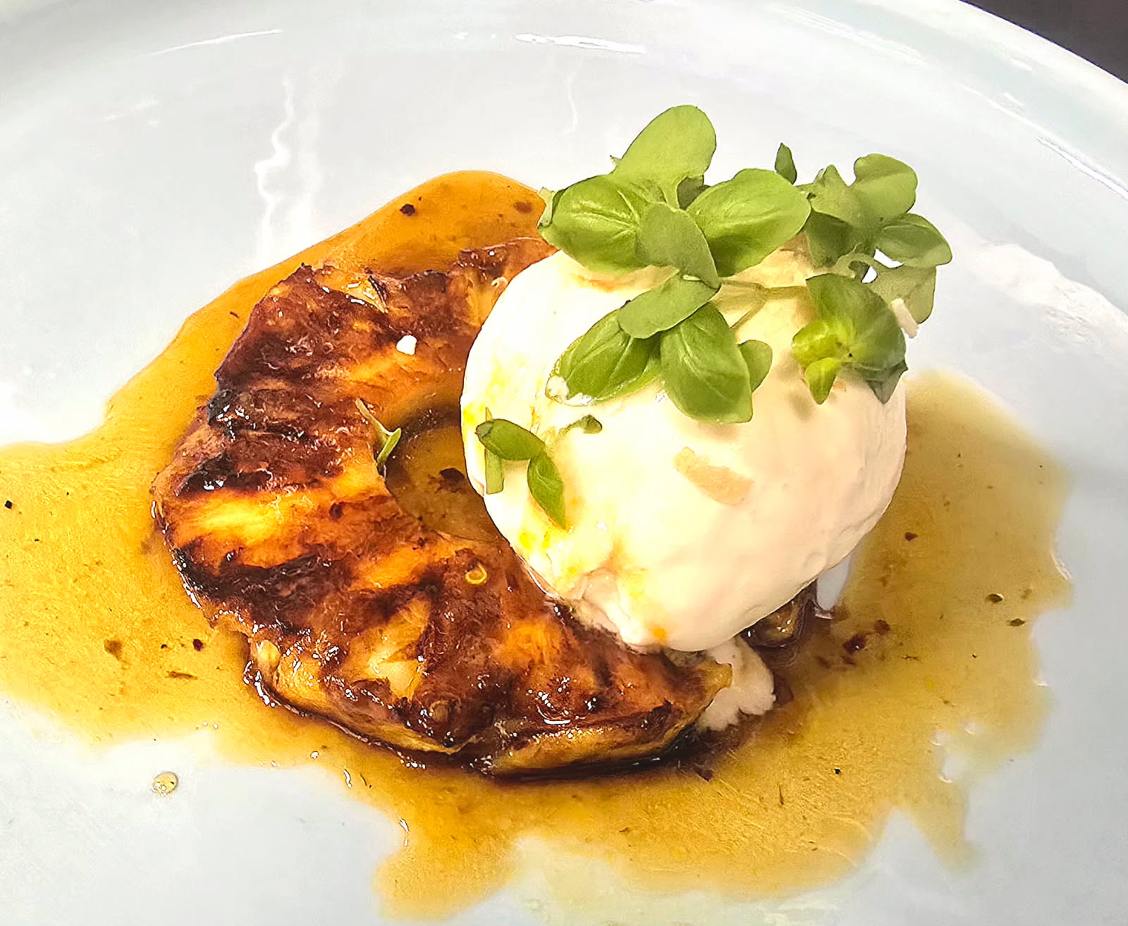 Chargrilled Aus Jubilee Pineapple Sweet Coconut  Oyster Ice Cream Sweet Basil