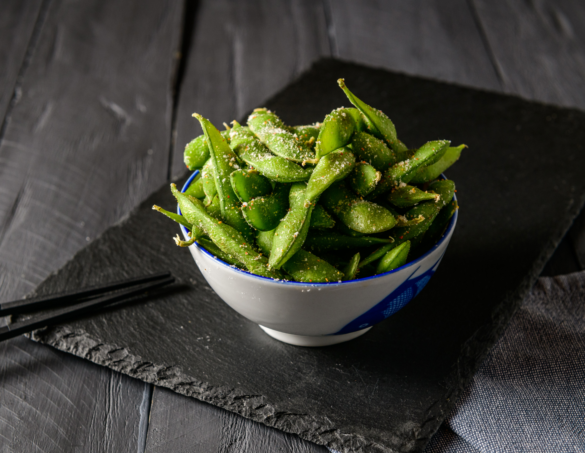 Charred Edamame Spicy Chilli Crumbs