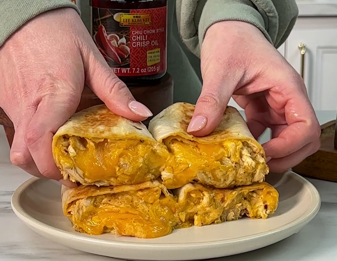 A cheesy chicken wrap recipe made with Lee Kum Kee chili sauces.