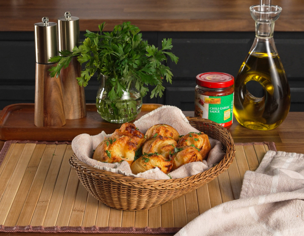 A cheesy garlic cruffins recipe with some heat from Lee Kum Kee Chili Garlic Sauce.
