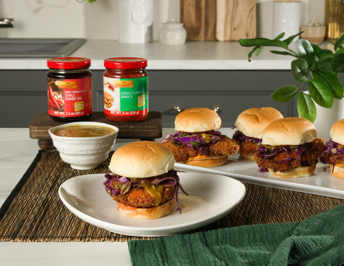 A chicken katsu curry sliders recipe layered in flavors of Lee Kum Kee chili sauces.