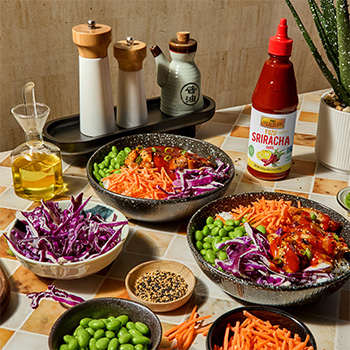 A chicken teriyaki bowl recipe with a spicy yuzu dressing.