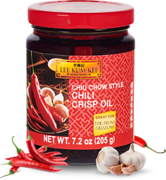 Jar of Lee Kum Kee Chili Crisp Oil, a crunchy, spicy chili oil perfect for adding heat and texture to any dish