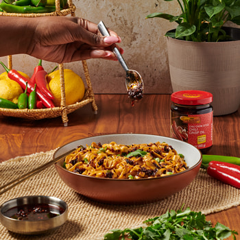 A quick chili garlic noodles recipe made with Lee Kum Kee chili crisp.