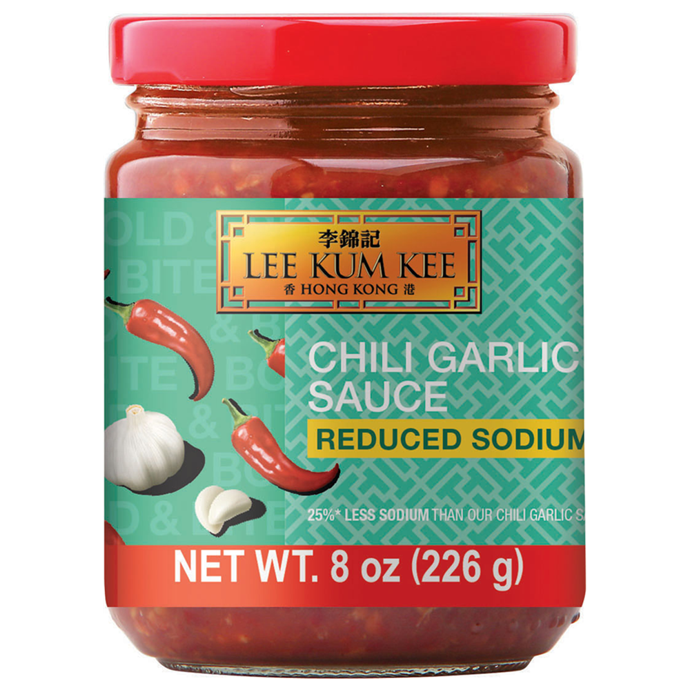 Reduced Sodium Chili Garlic Sauce by Lee Kum Kee, Mainstream, 8 oz Jar.