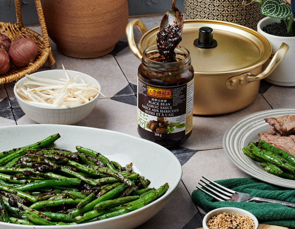 A Chinese green beans recipe made with Lee Kum Kee Black Bean Garlic Sauce