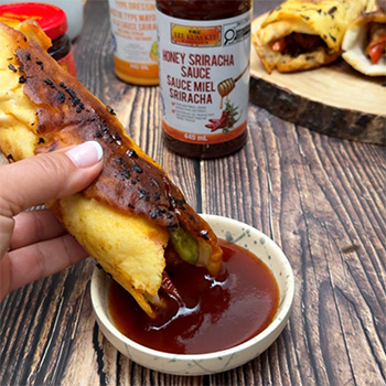 A crispy shawarma recipe brushed in chili crisp oil and served with a hot honey dipping sauce.