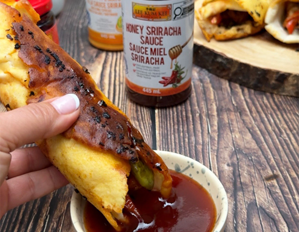 A crispy shawarma recipe brushed in chili crisp oil and served with a hot honey dipping sauce.