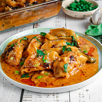 An easy dumpling recipe for a red curry dumpling bake recipe.