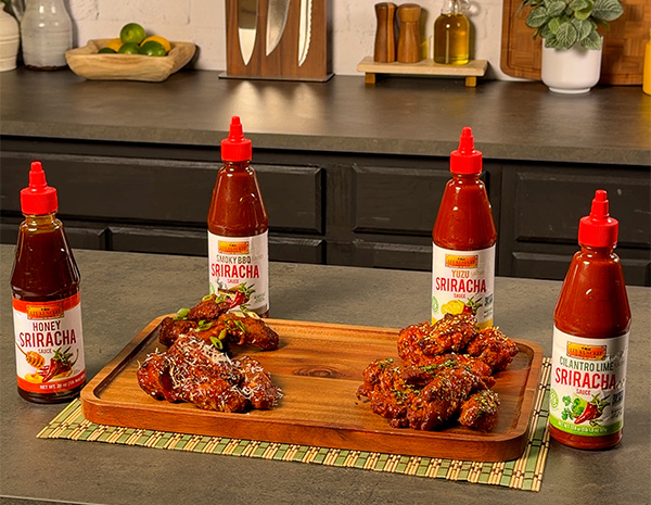 Easy chicken wing recipes, done four ways, each using a different sriracha sauce.