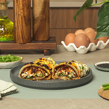 An easy jianbing recipe hack featuring a scallion pancake.