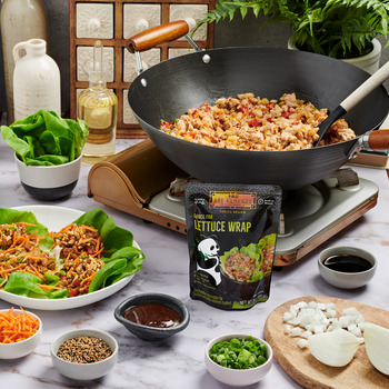 An easy lettuce wrap recipe with pork featuring Lee Kum Kee sauces.