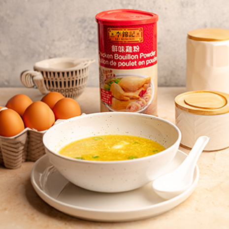 An easy egg drop soup recipe made with Lee Kum Kee Chicken Bouillon.
