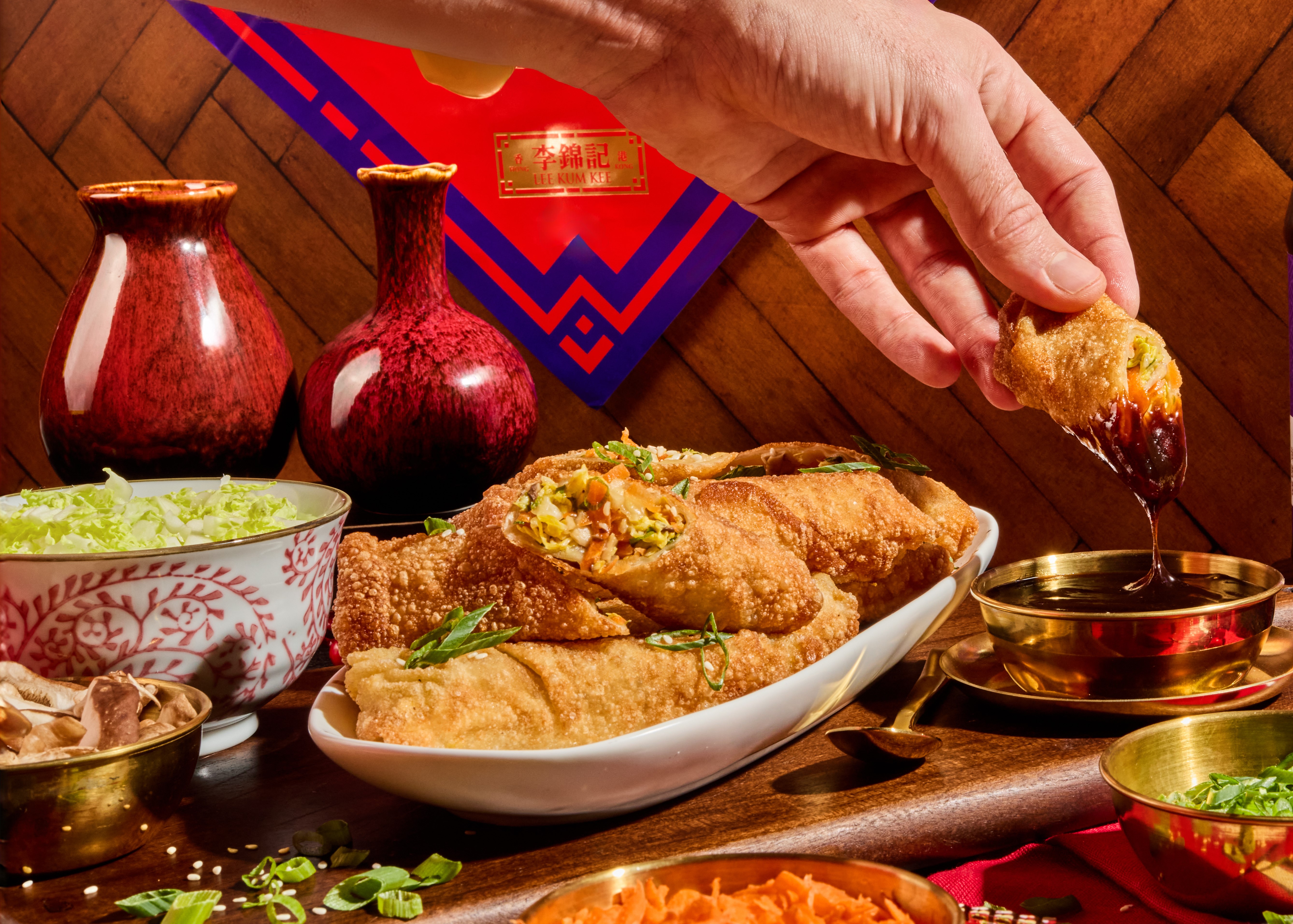 An egg rolls recipe for Lunar New Year with Lee Kum Kee Hoisin for dipping.