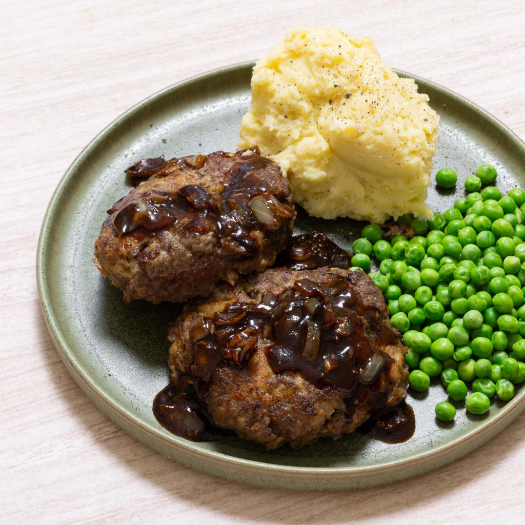 Family Rissoles with Mash  Peas