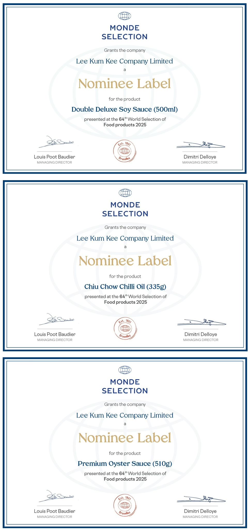 Monde Selection World Quality Awards 2025