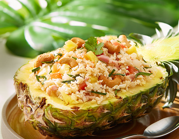 Recetas Sofrito de Arroz de Coliflor con Piña y Tocino