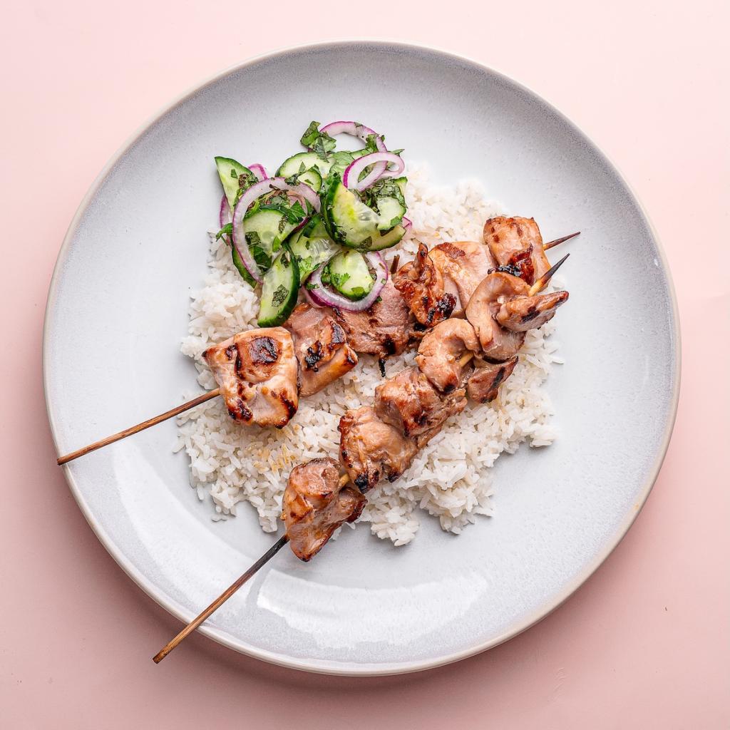 Glazed Chicken Skewers with Coconut Rice