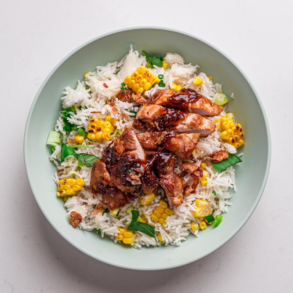 Glazed Chicken with Charred Sweetcorn  Herbed Rice