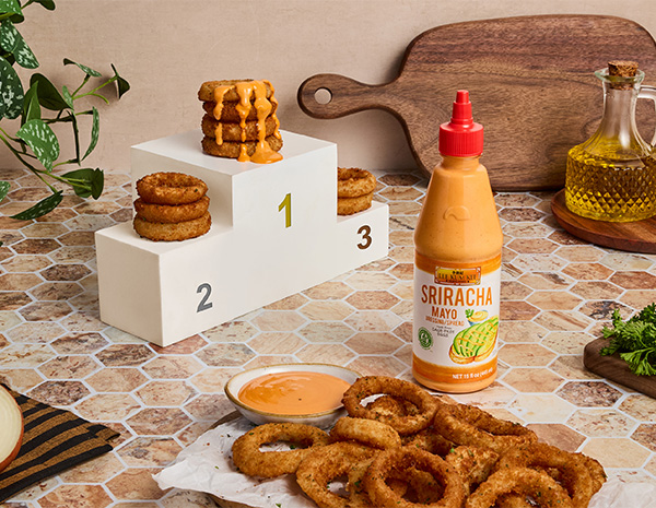 An onion rings recipe made with Italian breadcrumbs to resemble gold medals.