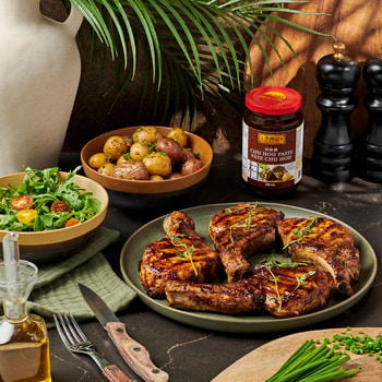 A grilled pork chops recipe made with Lee Kum Kee Chu Hou Paste.