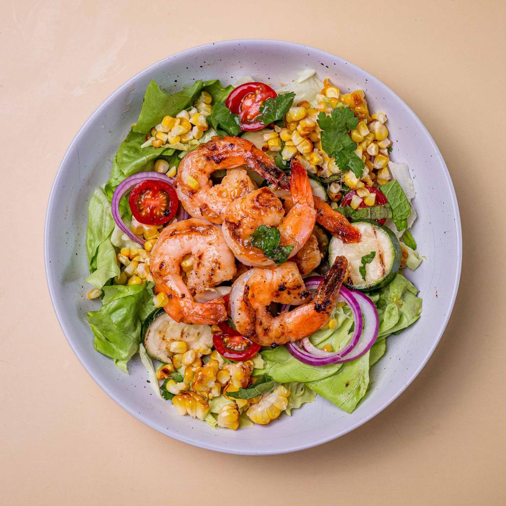 Grilled Prawns with Abalone Butter  Charred Sweetcorn Salad