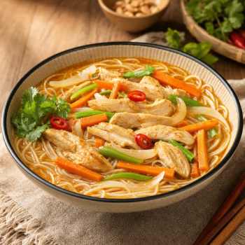 Rice Noodle in Satay Soup with Chicken Fillet and Carrot