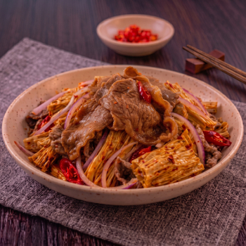 Stir-fried Sliced Beef and Beancurd Sticks in Mala Sauce