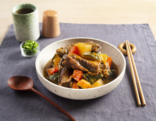 Korean Style Braised Pumpkin and Beef Short Ribs with Vinegar