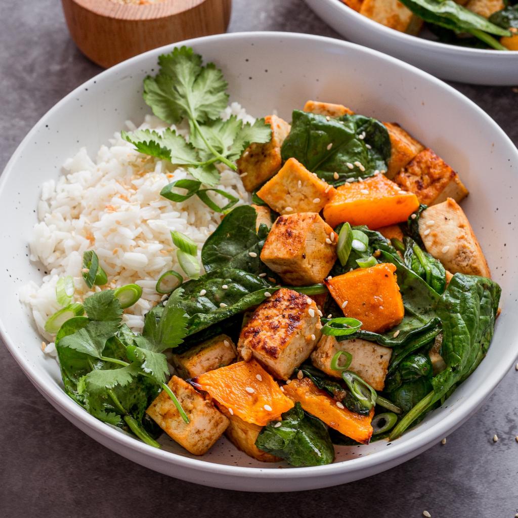Hoisin Roasted Pumpkin with Crispy Tofu  Rice