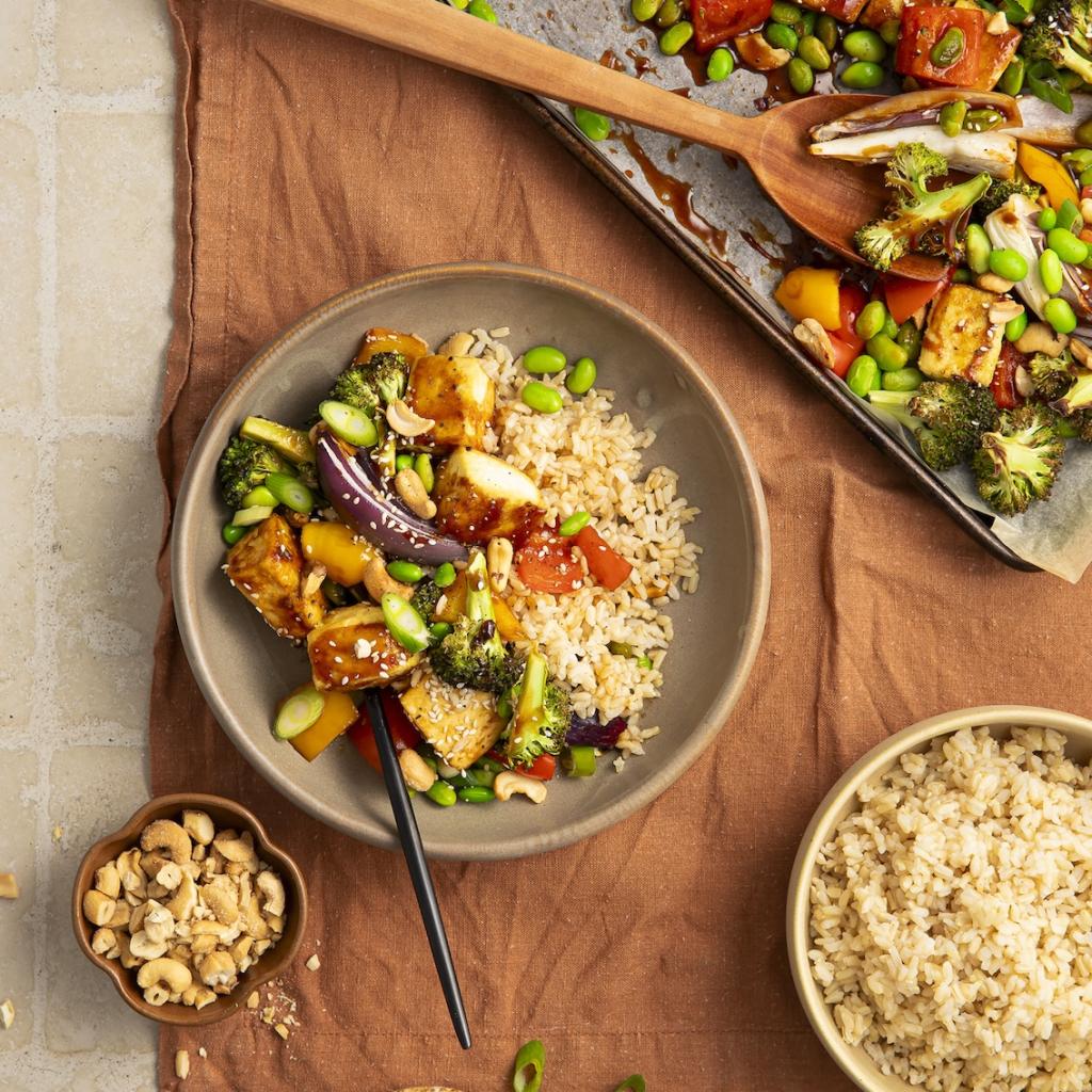 Hoisin Tofu Vegetable tray Bake